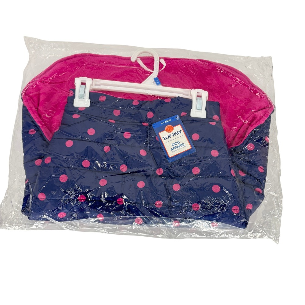 Top Paw Quilted Dog Jacket Navy Blue Pink Polka Dot Puffer Vest XL NWT